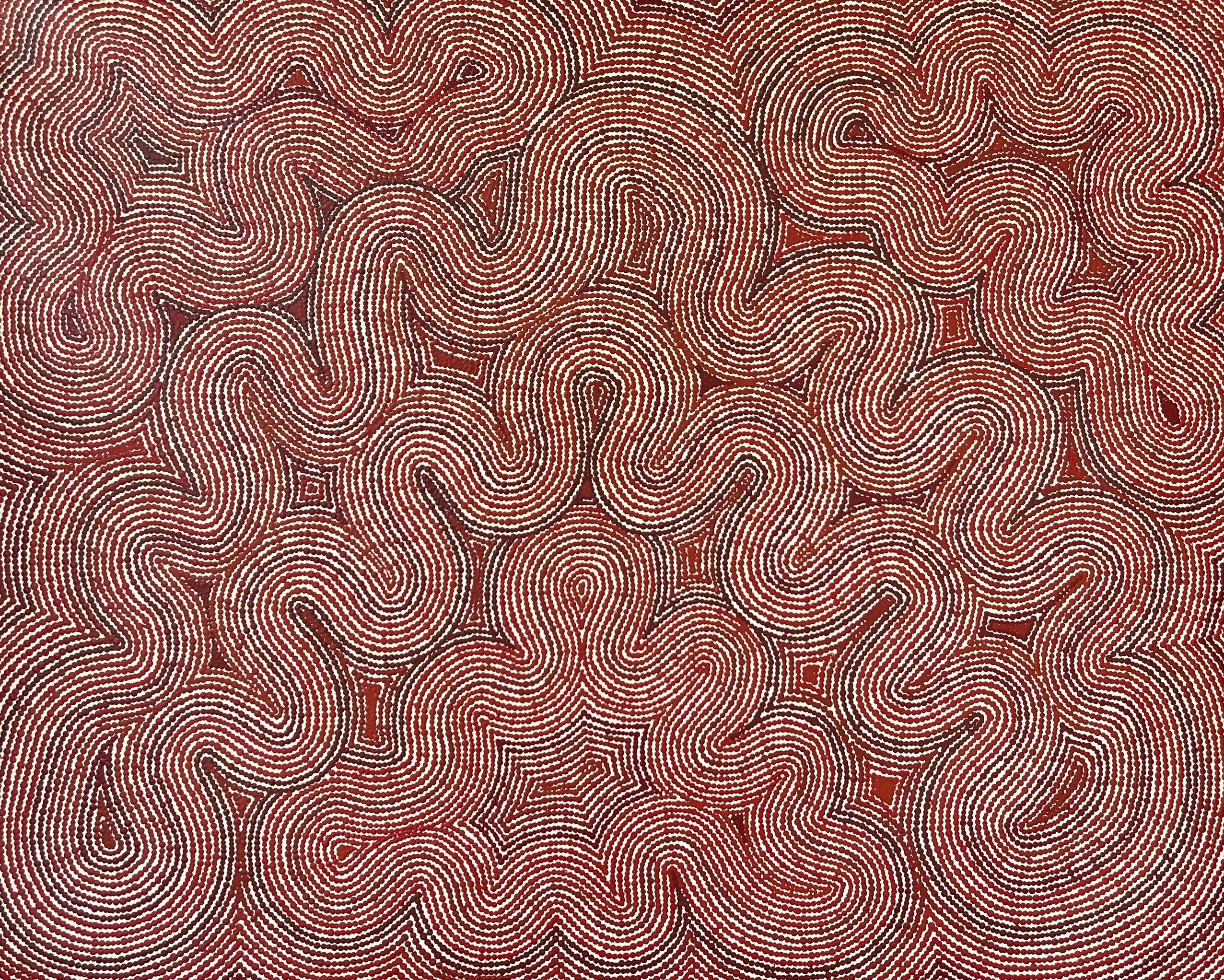 'Waterholes' by Tjulyata Kulyuru, 121cm x 98cm, aboriginal artwork from APY Lands
