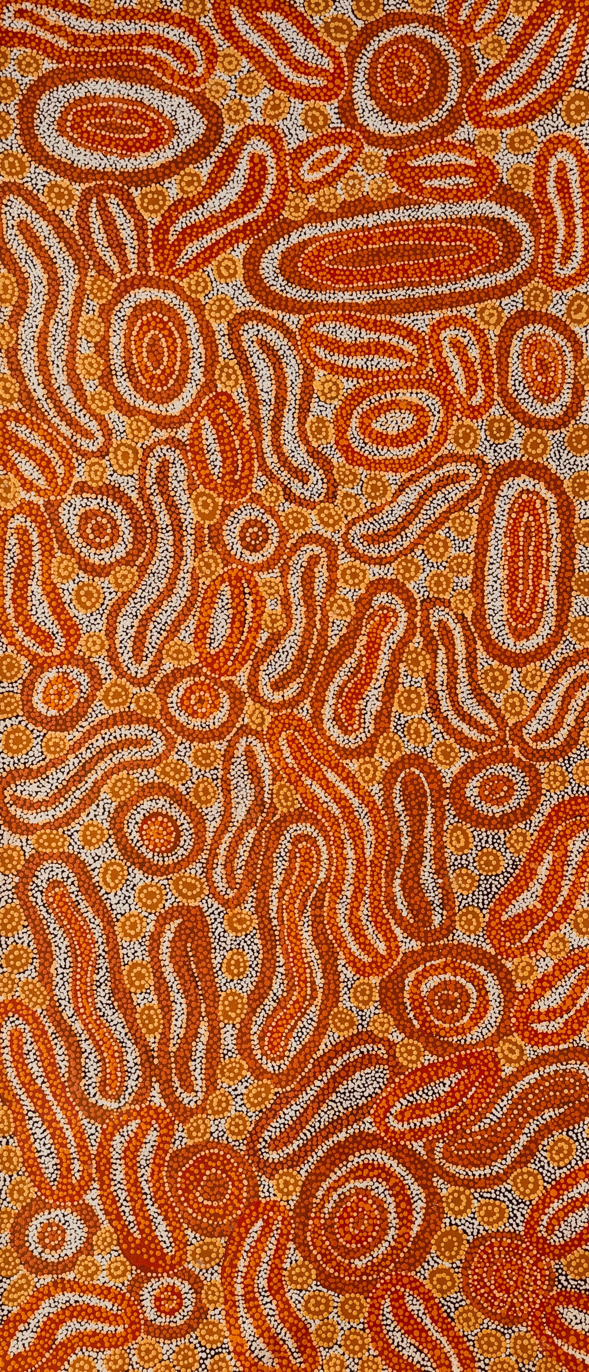 Walkali by Anne Ovi, original Aboriginal acrylic painting on canvas featuring blue circles, intricate brushwork and patterns representing Country.