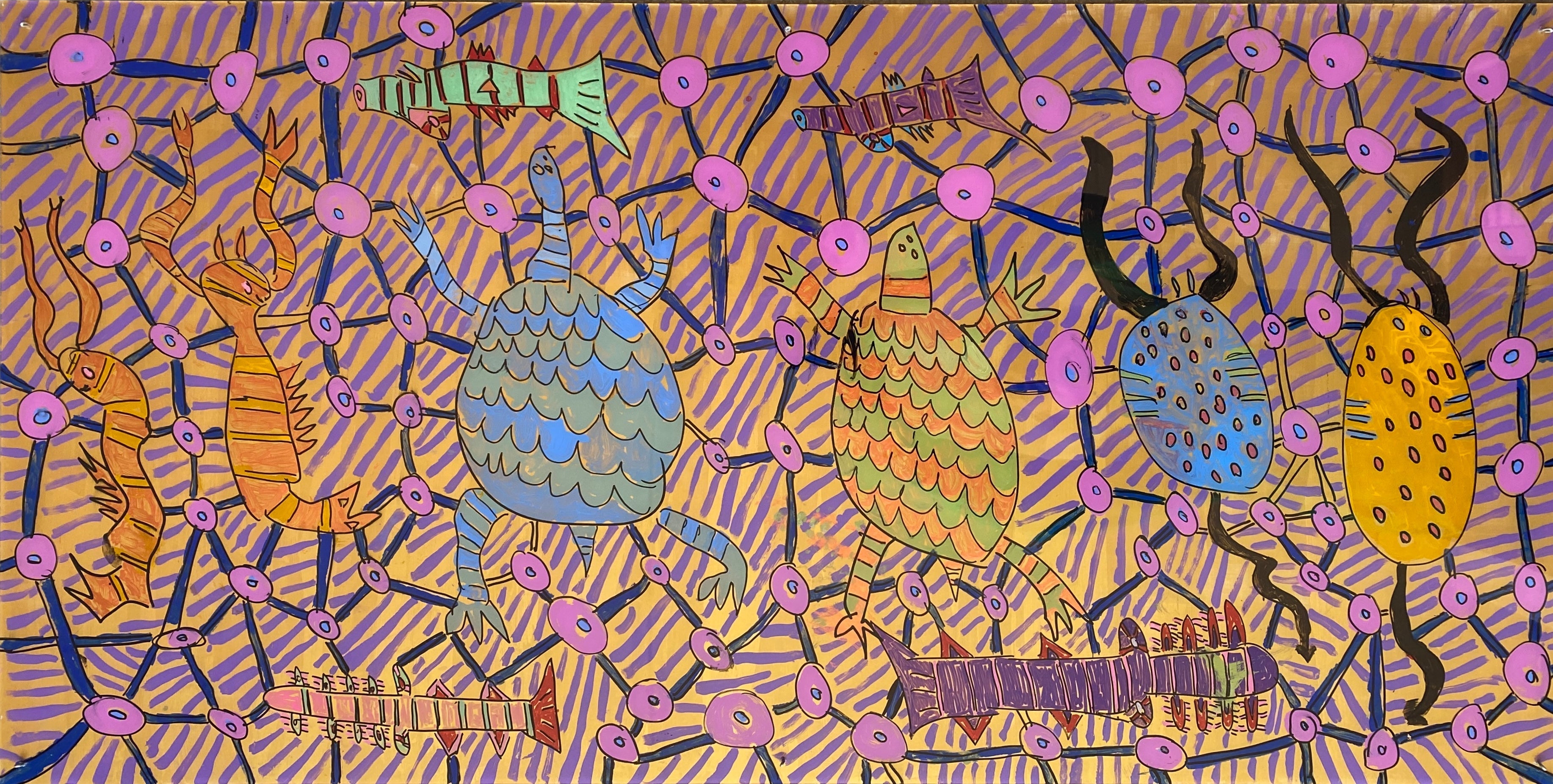 Fitzroy River by Annette Lormada, 60cm x 120cm, acrylic paint on poly-carbonate. Aboriginal art