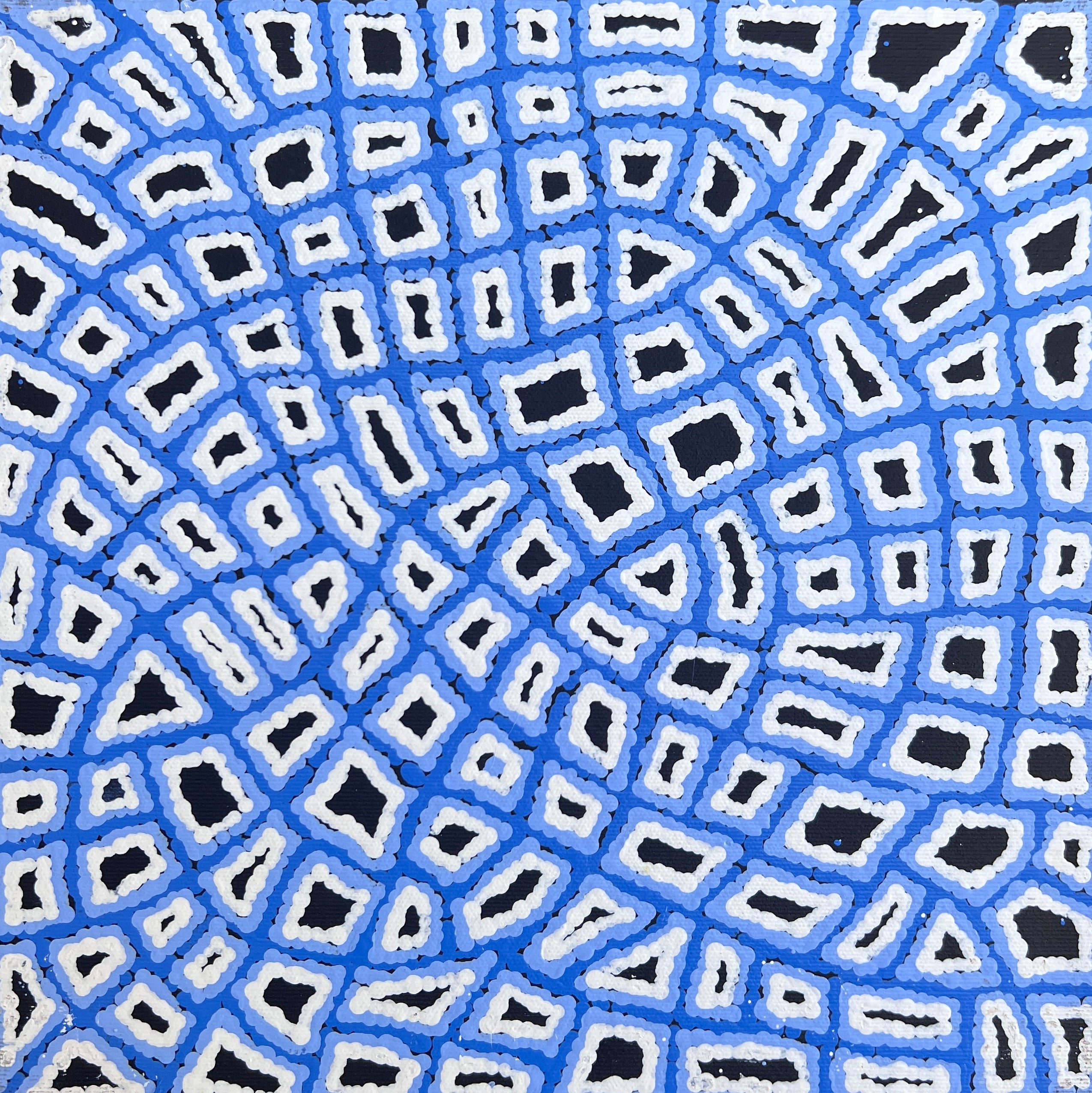 'Water Dreaming' by Delores Nangala Robertson, 30x30, Central Desert Aboriginal artwork.