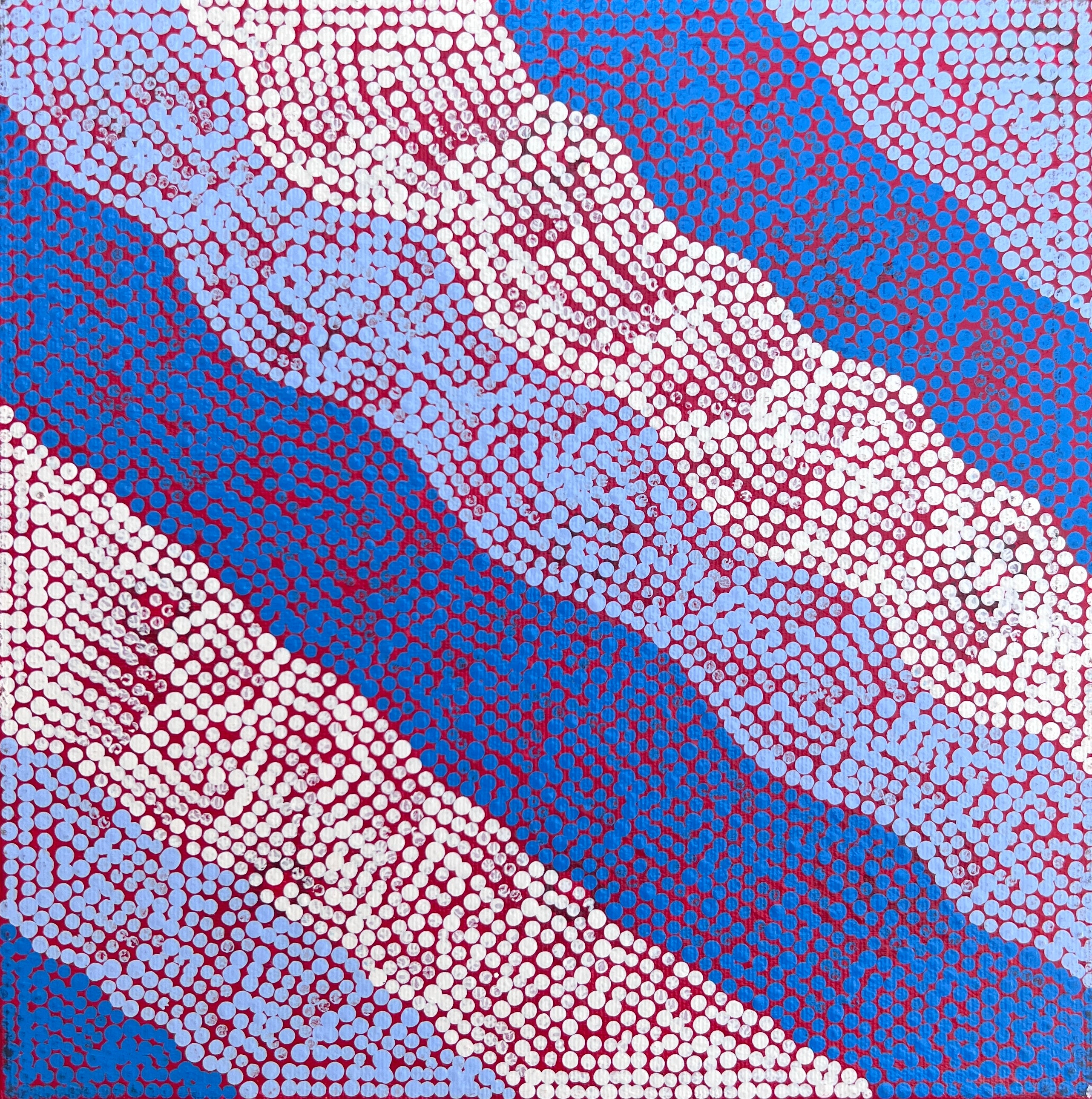'Desert Fringe-rush Seed Dreaming' by Gisella Napaljarri Dickson, 30x30cm, Central Desert Aboriginal artwork.