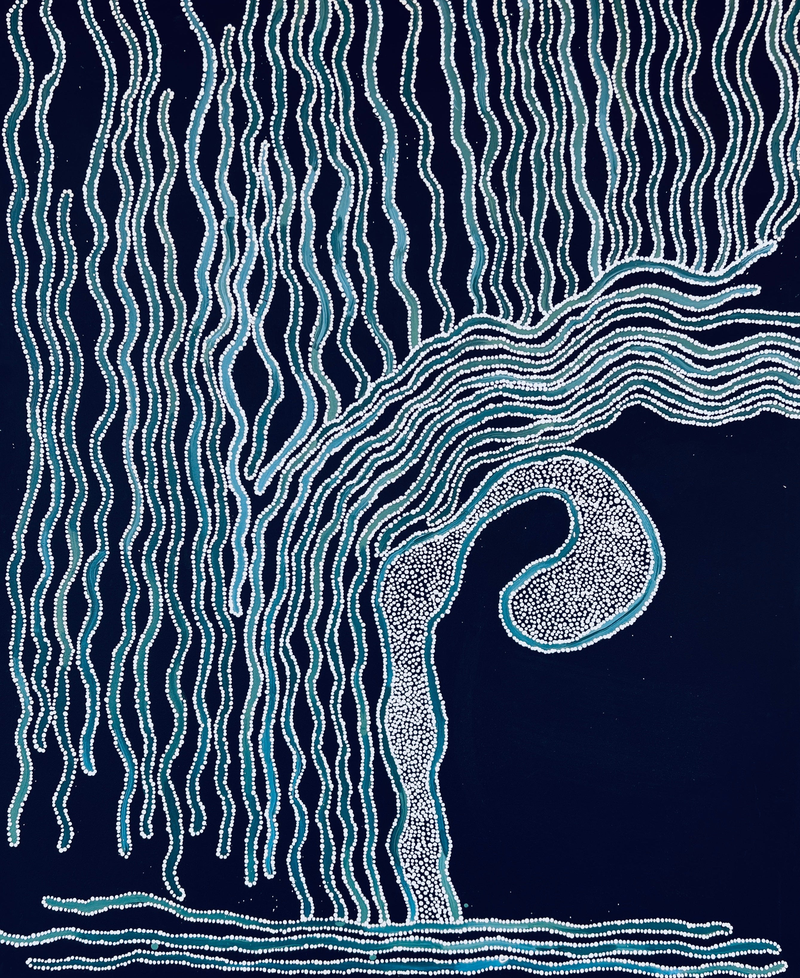 ‘Purrungu’ by Jillian Giles, 147 × 122 cm Acrylic on Canvas, Western Desert Aboriginal artwork by Aboriginal Contemporary.