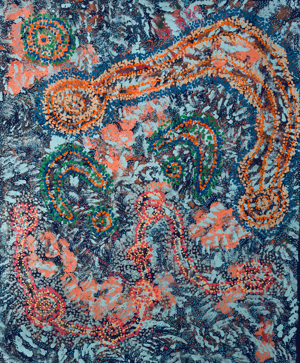 Tjitji by Miriam Baadjo, original Aboriginal acrylic painting on canvas, 121.9 × 101.6 cm, associated with a Tingarri Dreaming story.
