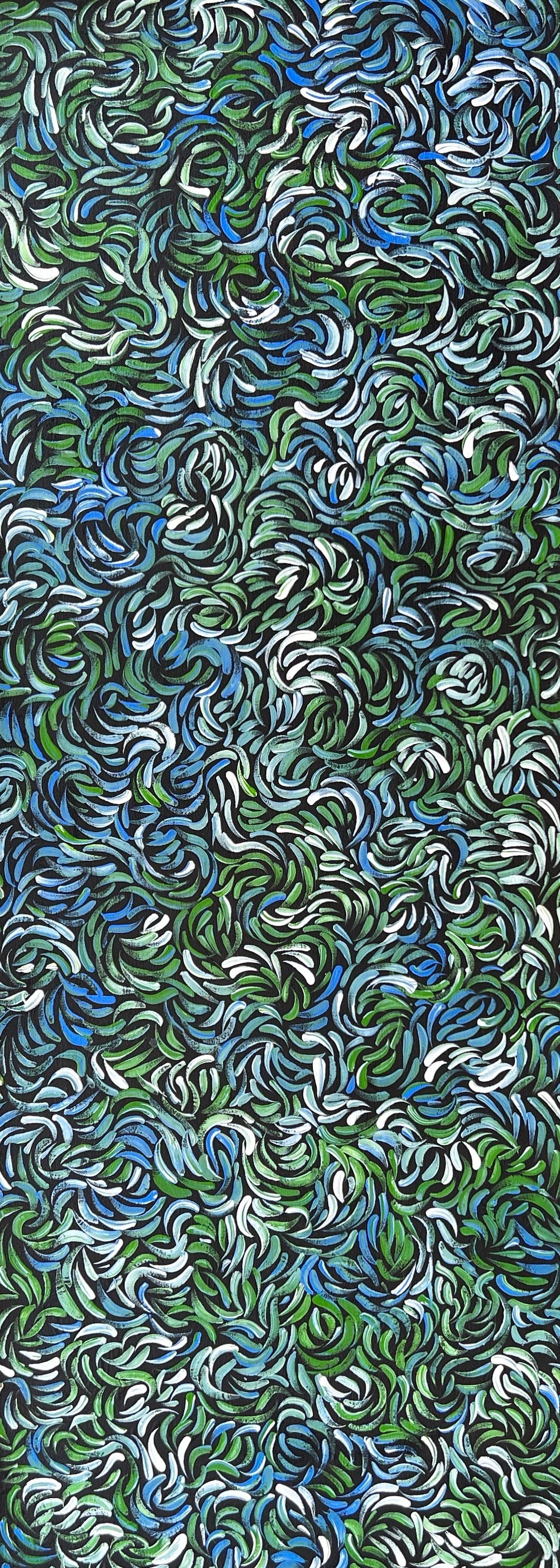 'Skinny Bush Banana' by Nola Fisher, 122x46cm, Acrylic on Canvas, Central Desert Aboriginal artwork by Aboriginal Contemporary.