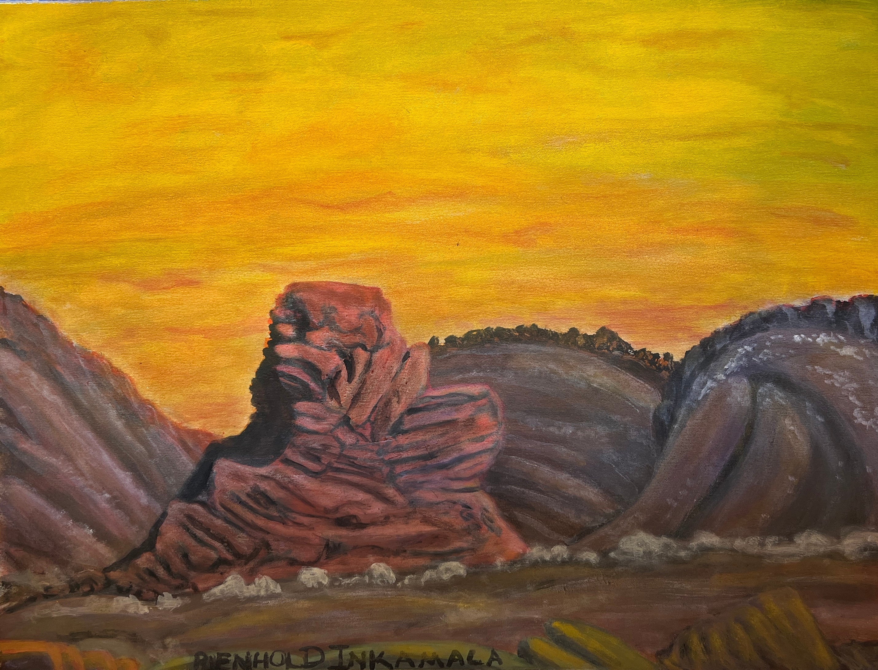 Palm Paddocks by Reinhold Inkamala, 51cm x 67cm. Aboriginal artwork