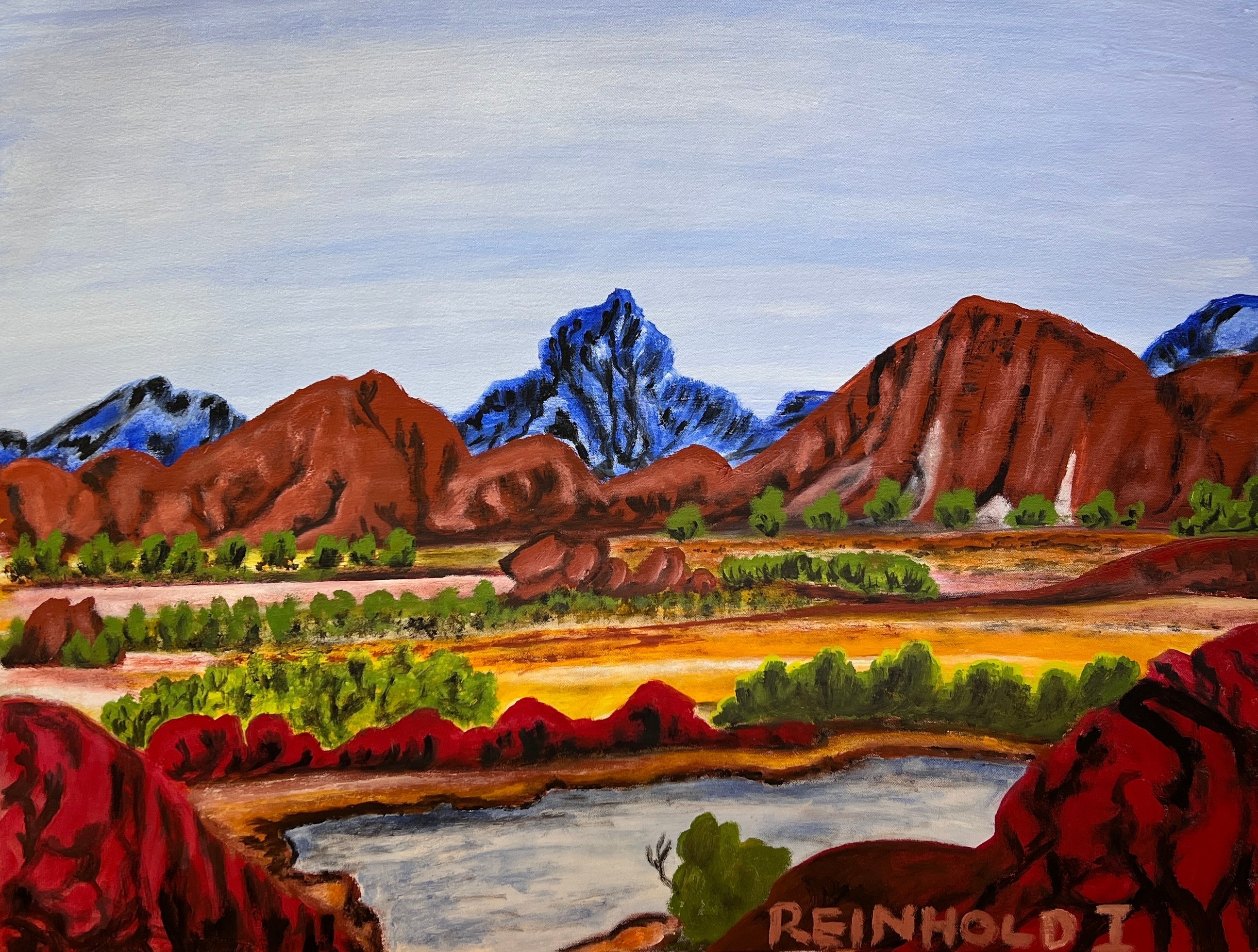 'Tjoritja' by Reinhold Inkamala, 52x66.5cm, Acrylic on Canvas, NT Aboriginal artwork.