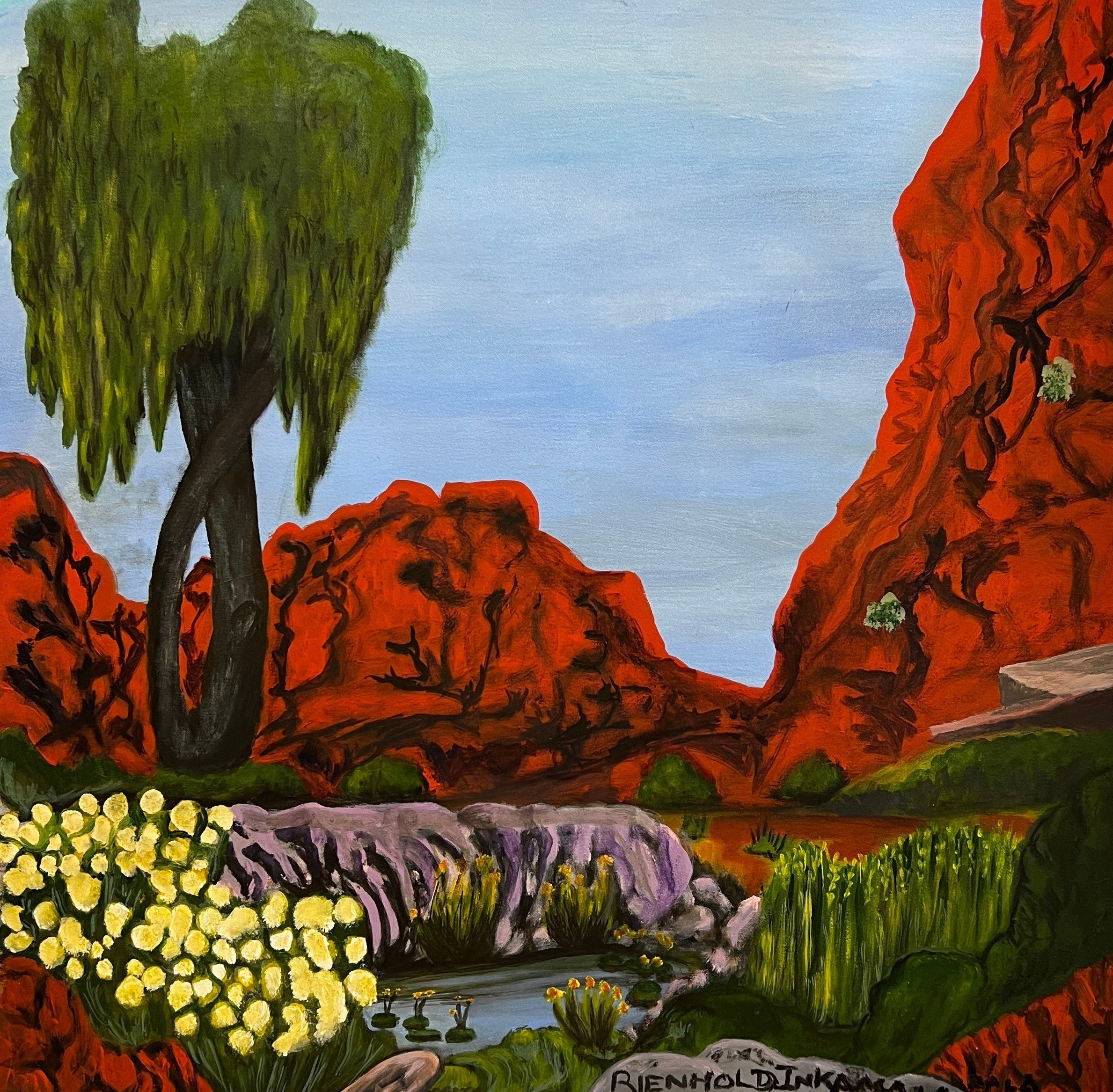 Ormiston Gorge by Reinhold Inkamala, 65cm x 65cm, Central Desert Aboriginal Artwork