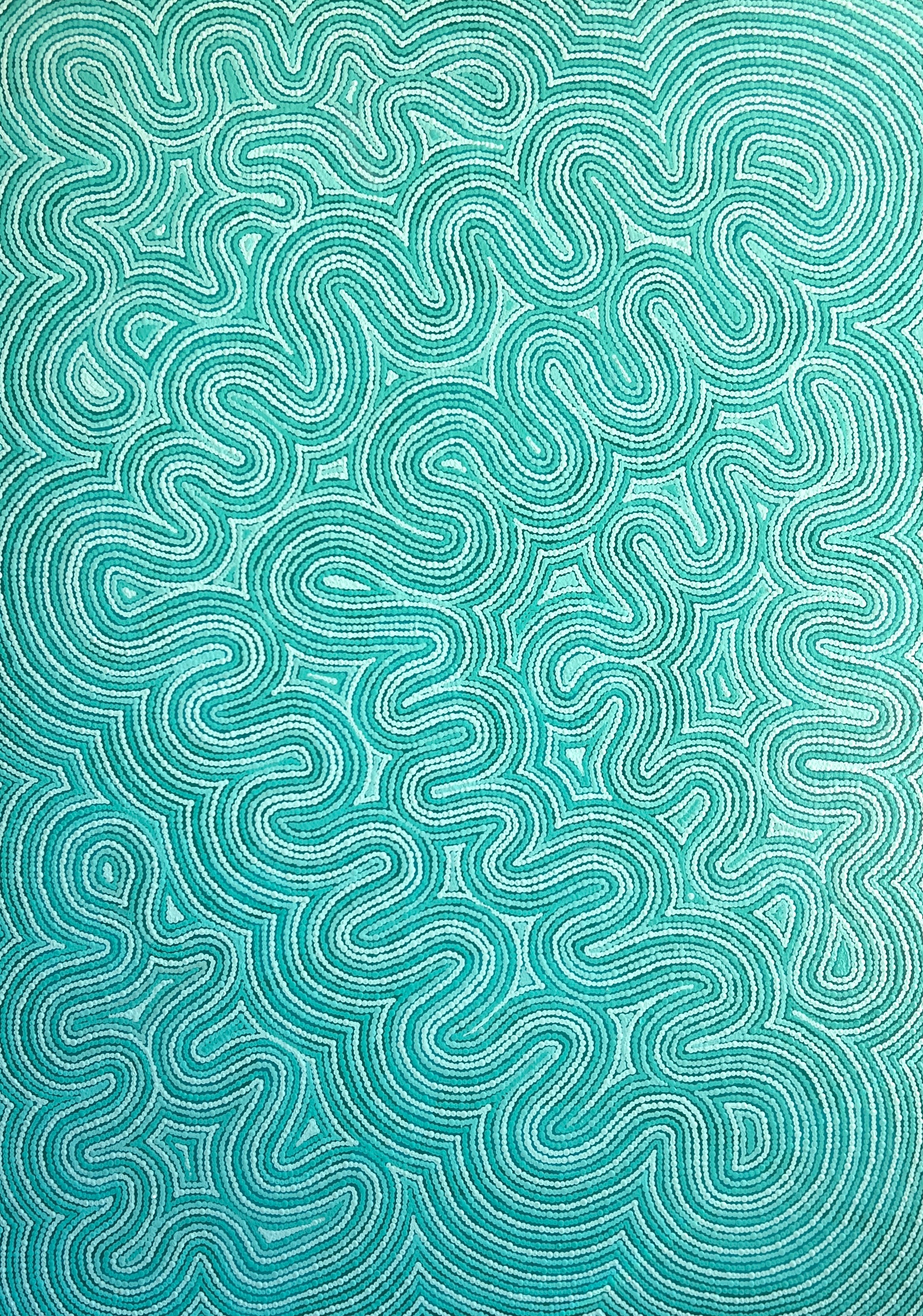 'Tjukula/Waterhole' by Tjulyata Kulyuru, 169x119cm, APY Lands Aboriginal artwork.