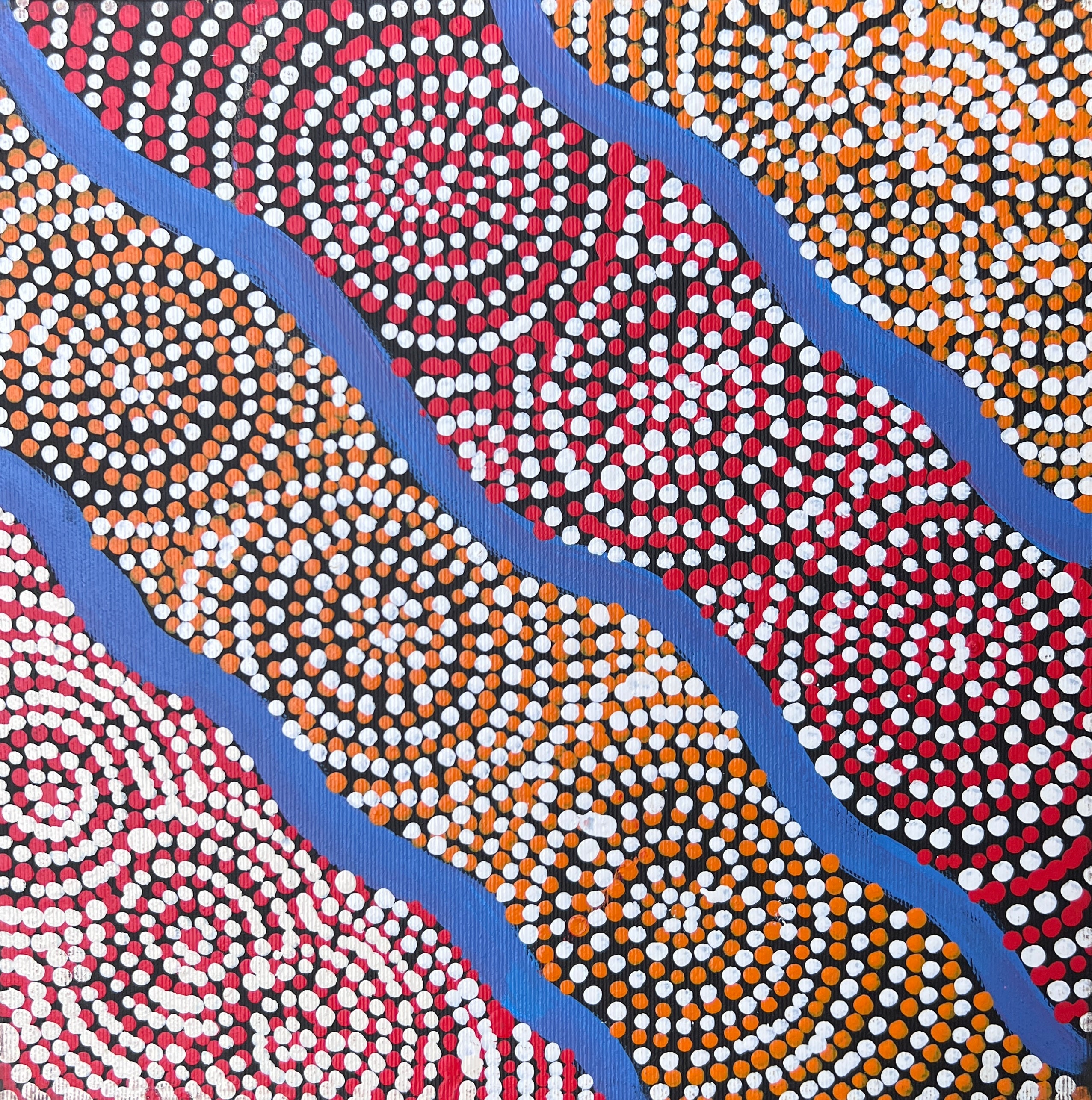 'Water Dreaming' by Trevina Nakamarra Gibson, 30x30cm, Central Desert Aboriginal artwork.