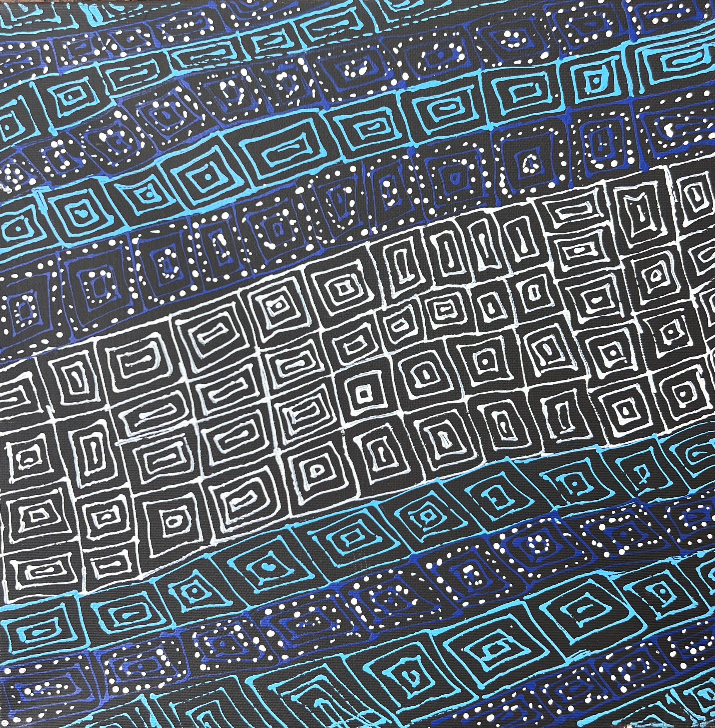 'Patterns of the Landscape around Yuendumu' by Valma Nakamarra White, 30x30cm, Central Desert Aboriginal artwork.
