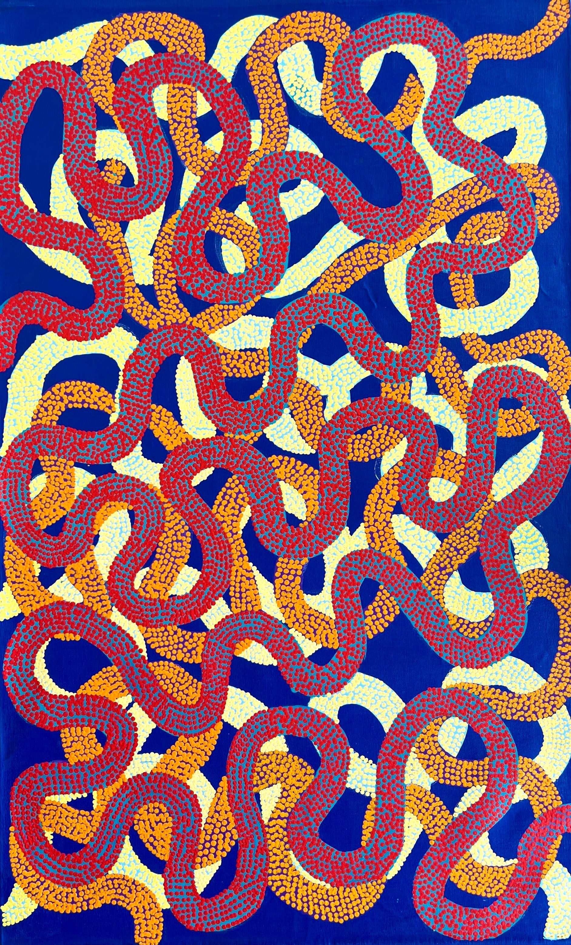 'Fire Country Dreaming' by Vanetta Hudson, 122cm x 76cm, Central desert Aboriginal Artwork