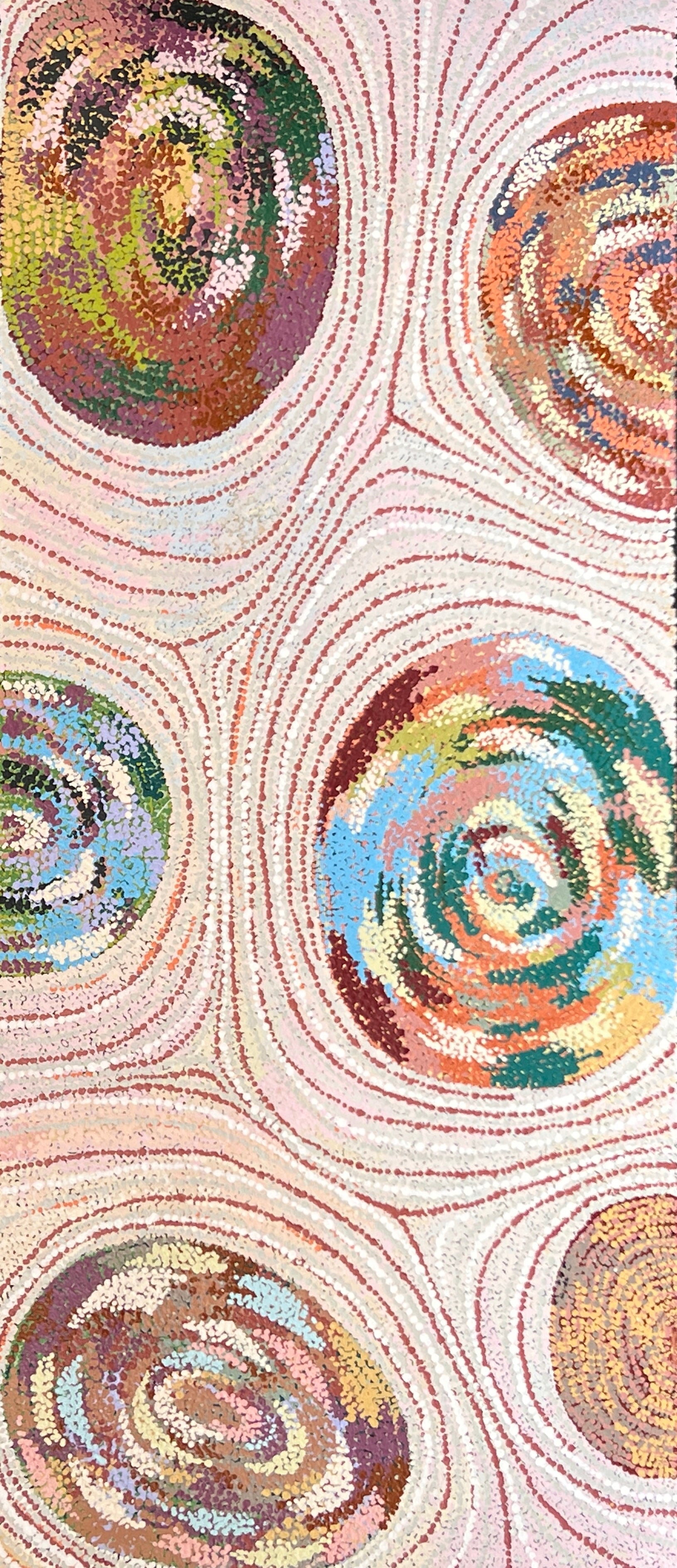 'Likara (Bark) by Alison Lionel, 197x85cm, APY Lands Aboriginal artwork. 