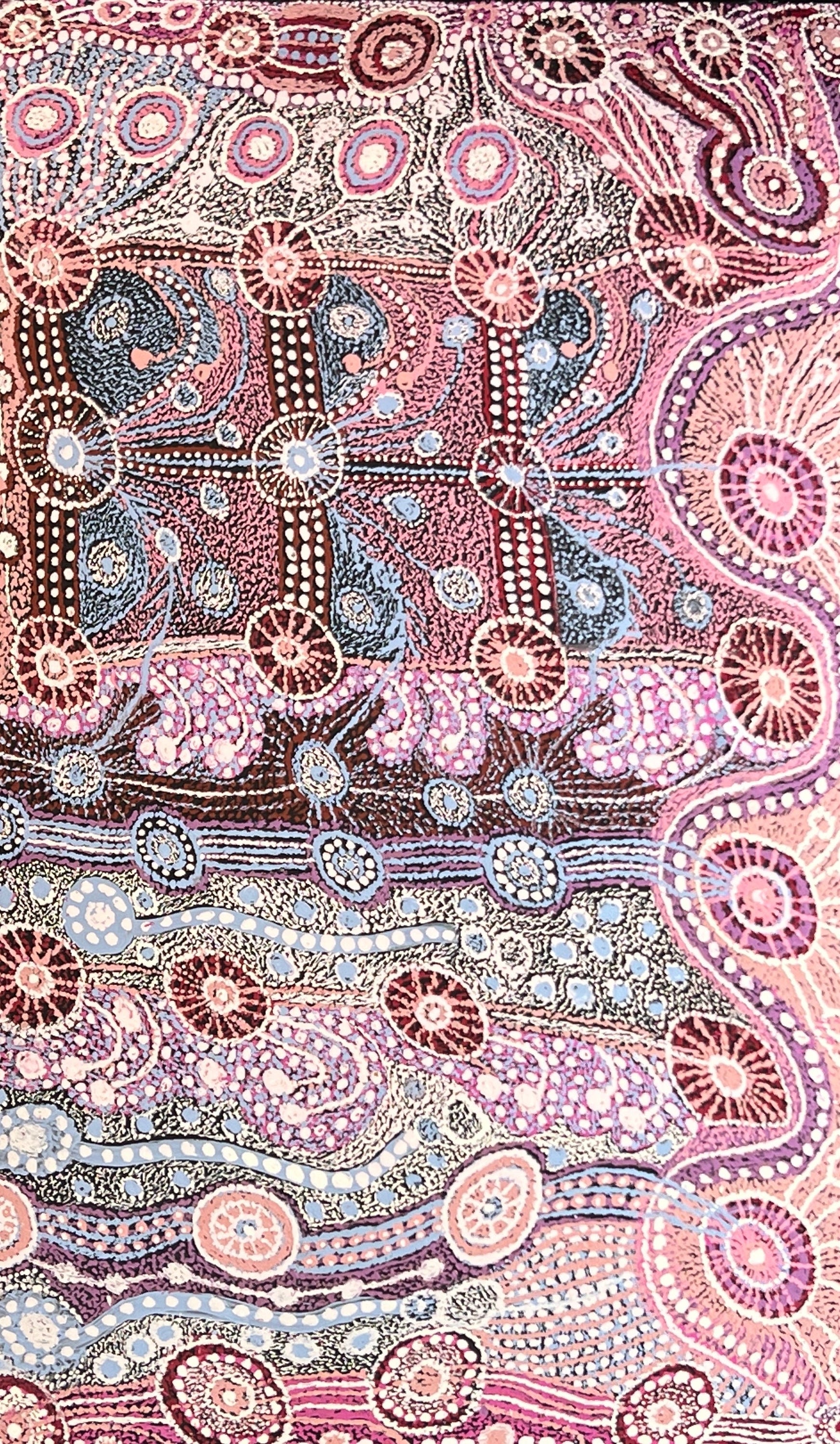 'Tjukurpa Mulayangu / Atipalku's Story' by Atipalku Intjalki, 152.5x92cm, APY Lands Aboriginal artwork.