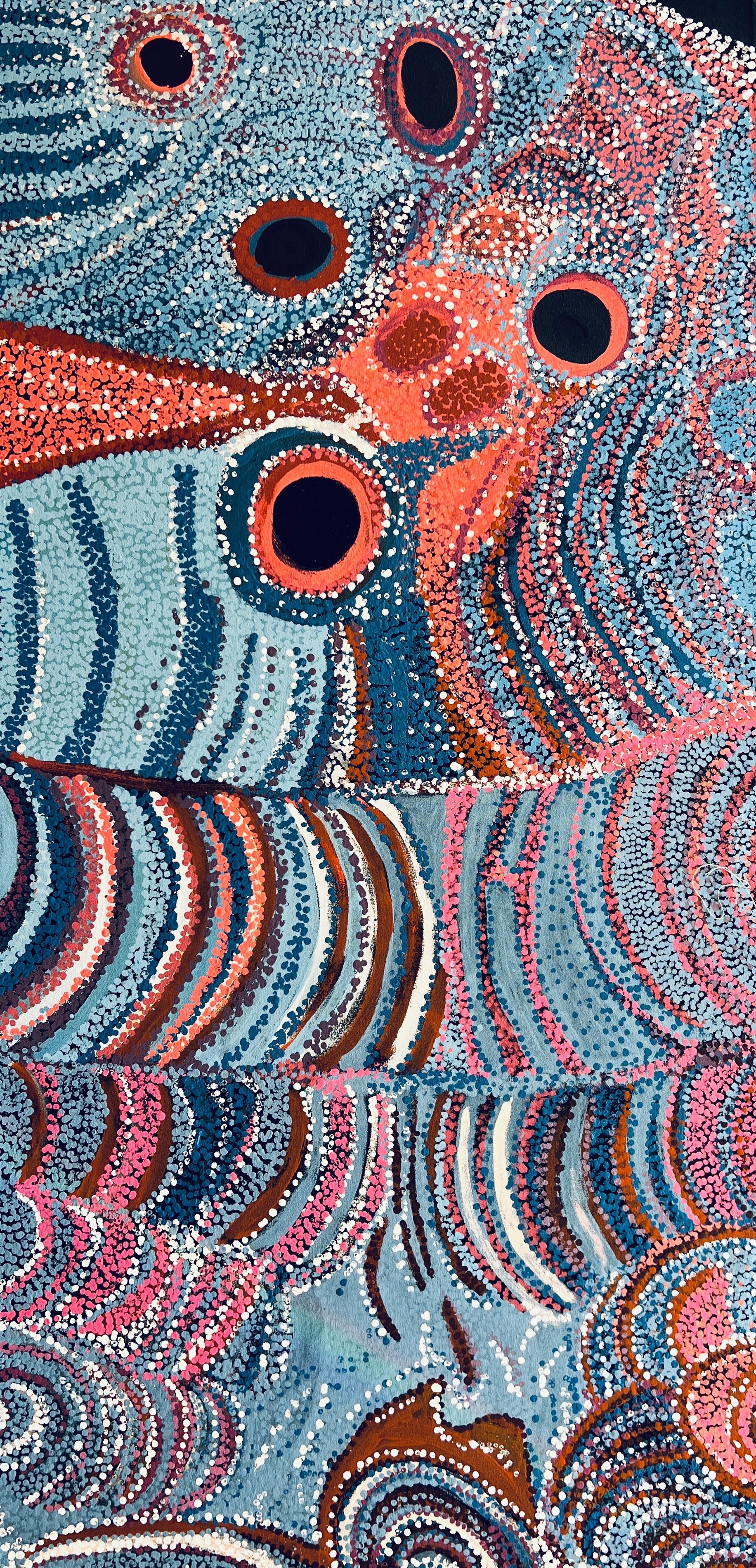 'Walu Rockhole Dreaming' by Dianne Ungukalpi Golding, 76x125cm, Acrylic on Canvas, Western Australia Aboriginal artwork. 