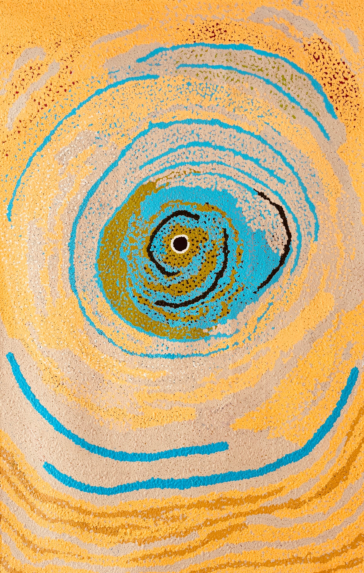 Minyurrpa (Cat. 648-25) by Geraldine Nowee, original Aboriginal acrylic painting on canvas, 152.4 × 101.6 cm, representing sand dunes, seeds and grinding stones.