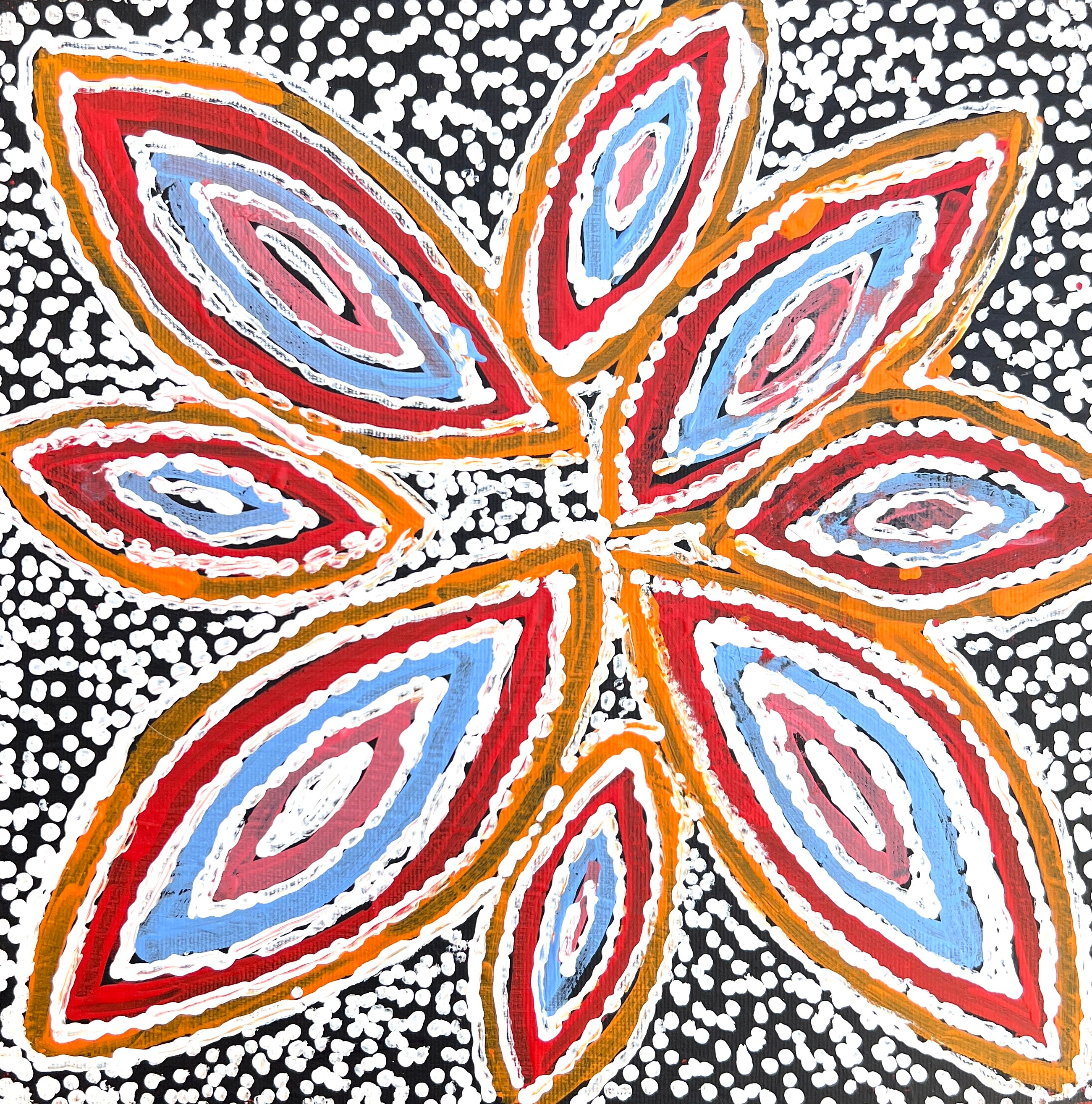'Water Dreaming', Juliette Nampijinpa Brown, 30x30cm, Central Desert Aboriginal artwork. 