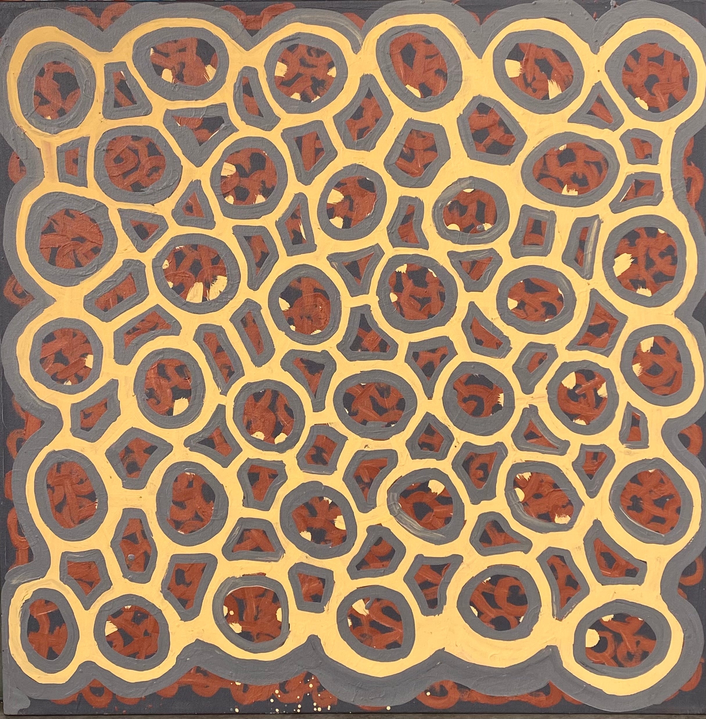 Luga 76cm x 76cm Aboriginal art by Kittey Malarvie in natural ochre and pigment on canvas
