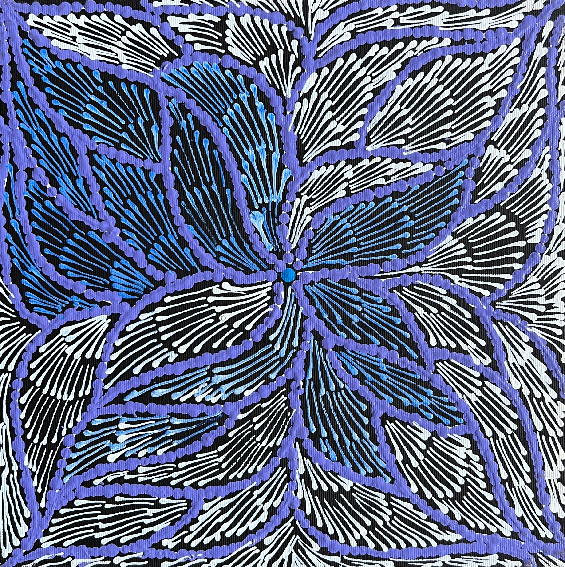 'Flying Ant Dreaming' by Maria Nampijinpa Brown, 30x30cm, Central Desert Aboriginal artwork.