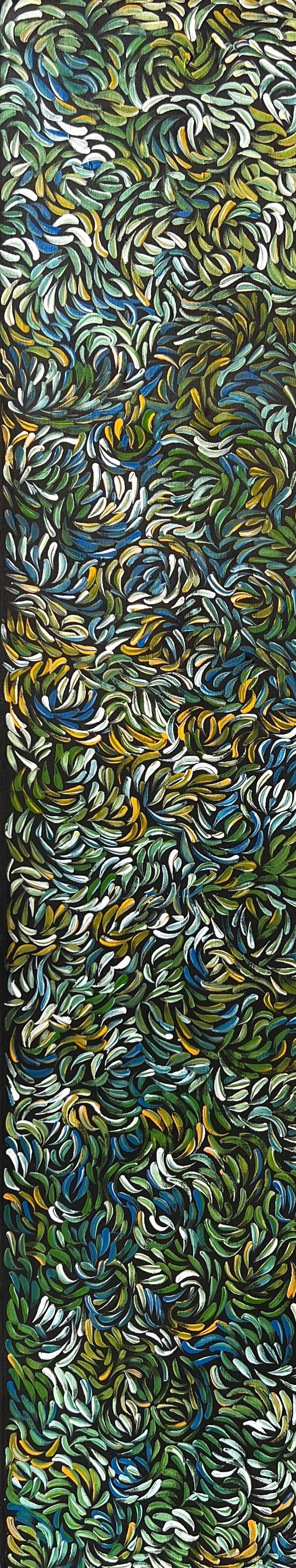 'Skinny Bush Banana' by Nola Fisher, 152x30cm, Acrylic on Canvas, Central Desert Aboriginal artwork by Aboriginal Contemporary. 