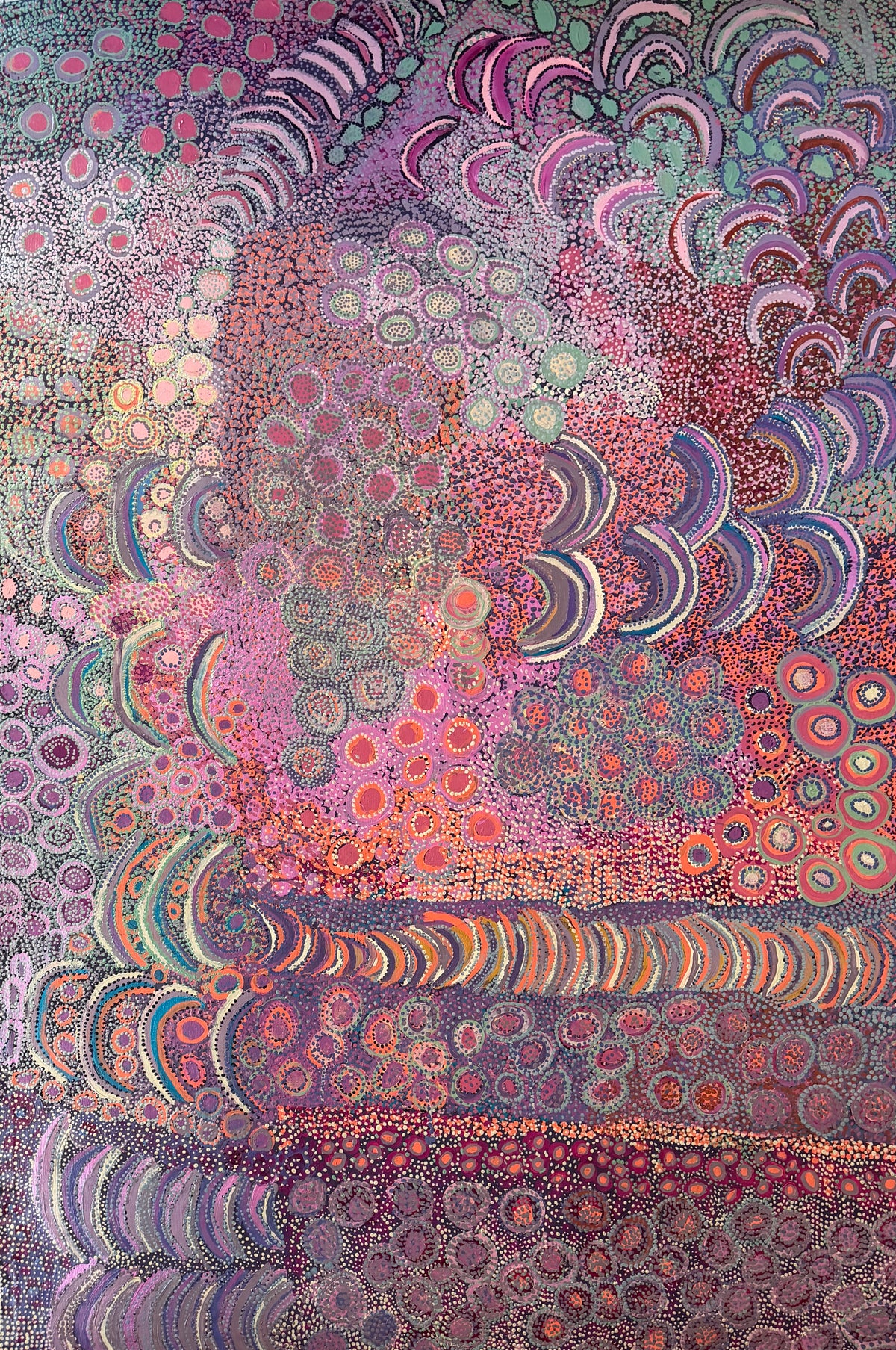 Nakarra Nakarra by Patsy Mudgedell, original Aboriginal acrylic painting on linen, 182.9 × 121.9 cm, depicting Country and bush foods.