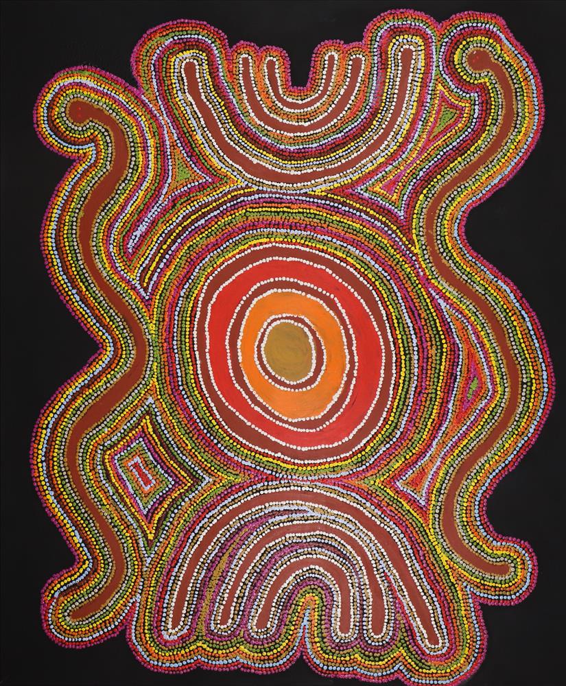 Two Snakes acrylic on canvas by Jimmy and Angie Tchooga, ethically sourced Aboriginal art from Aboriginal Contemporary
